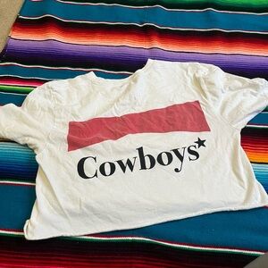 White Crop Tee with Red Graphic and Black 'Cowboys' Text